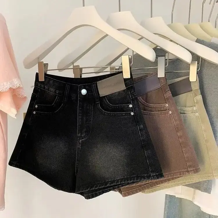 Washed High Waist Denim Shorts Women Summer Chic High Trouser All-Match Thin Simple Basic Straight Denim Vintage Preppy Ladies