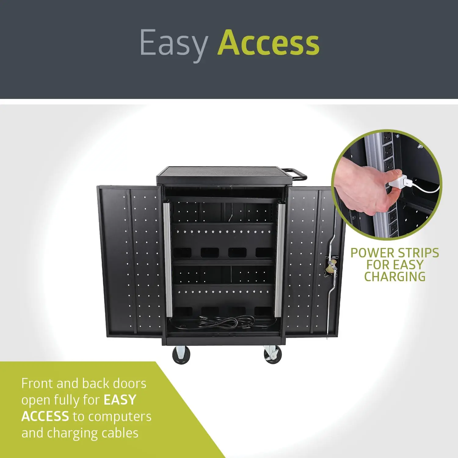 Chariot de chargement et de stockage mobile Pearington 32 appareils pour iPad, Chromebook et ordinateurs portables, taille d'écran jusqu'à 13 pouces, Su