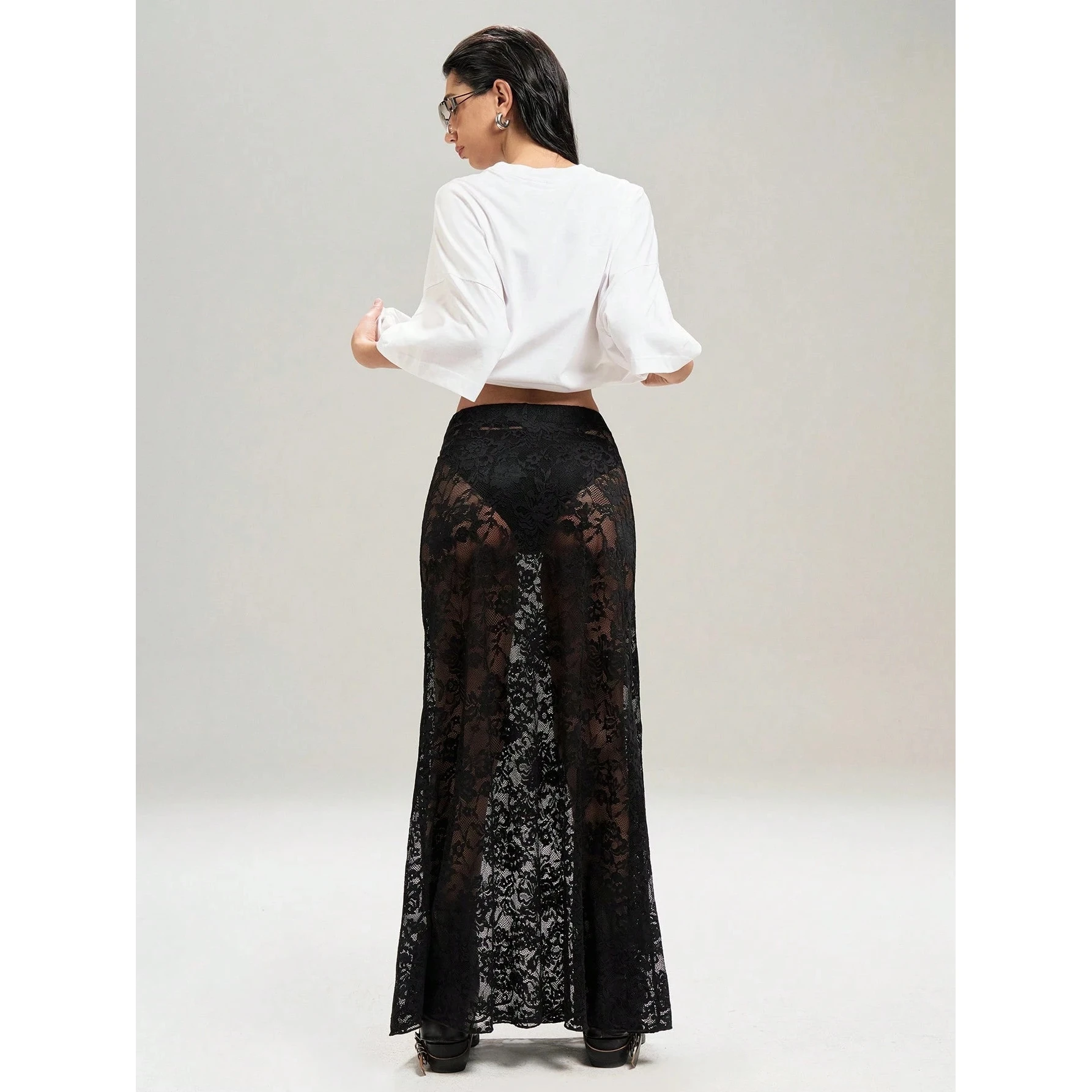 Street Style High Waist Lace  Skirt Pure Color Slim Fit Women's Spring New Fashion Cross-Border Wind Skirt