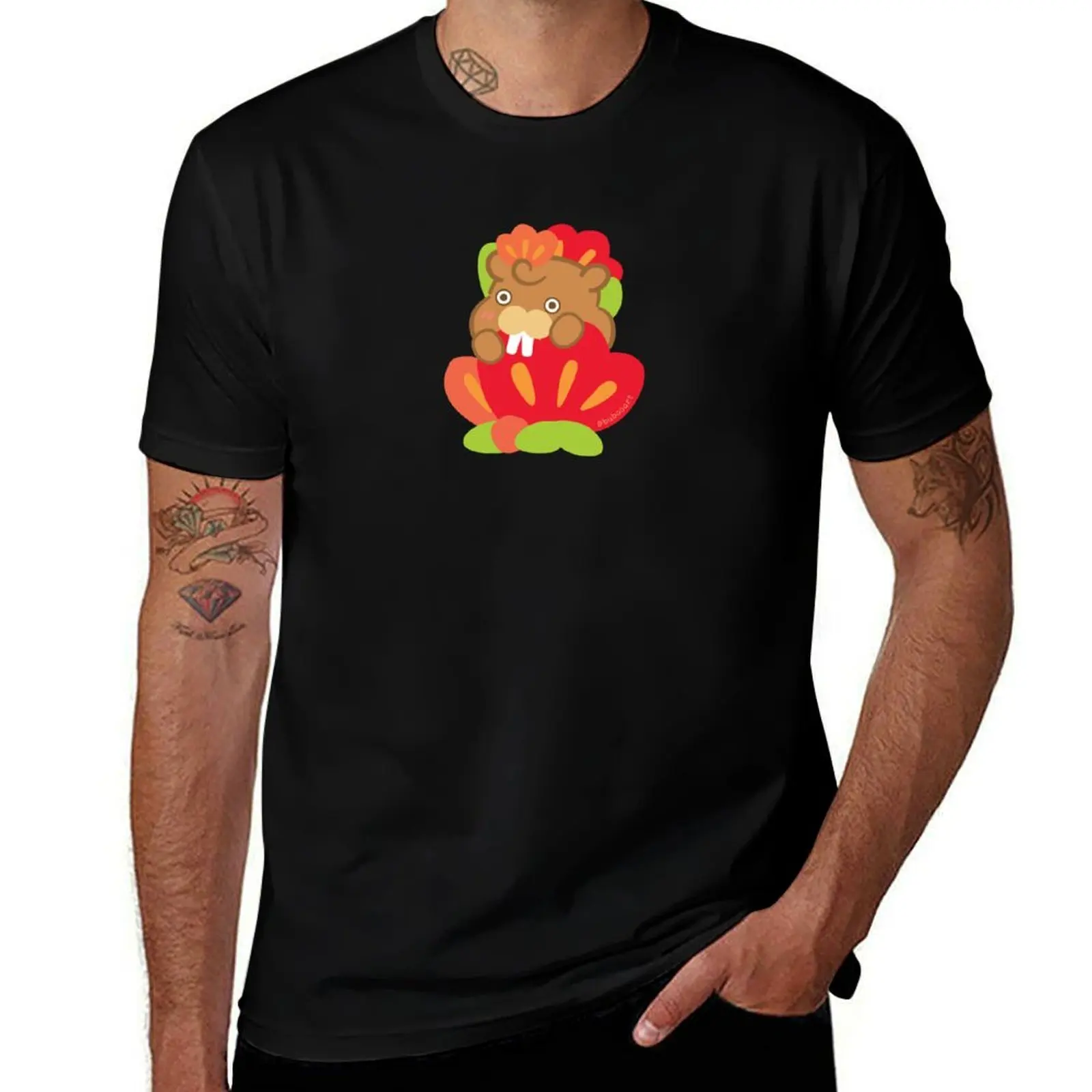 

Coral Red Camellia Colorful Print – Cute Cartoon Beaver Taffy Floral Design T-Shirt cute tops tshirts for men