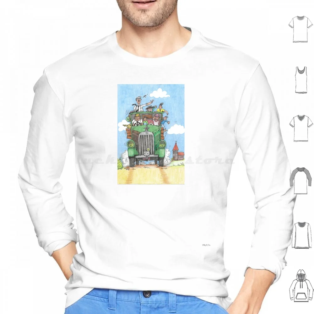 Home For Sunday Roast Hoodies Long Sleeve Sunday Sunday Roast Church Old Truck People Funny Scene Hand Drawn Pencil And