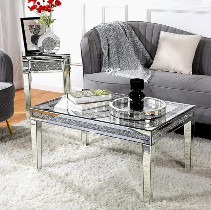 Picture 4: Large square mirror coffee table high-end broken diamond sand decoration, stable bracket support