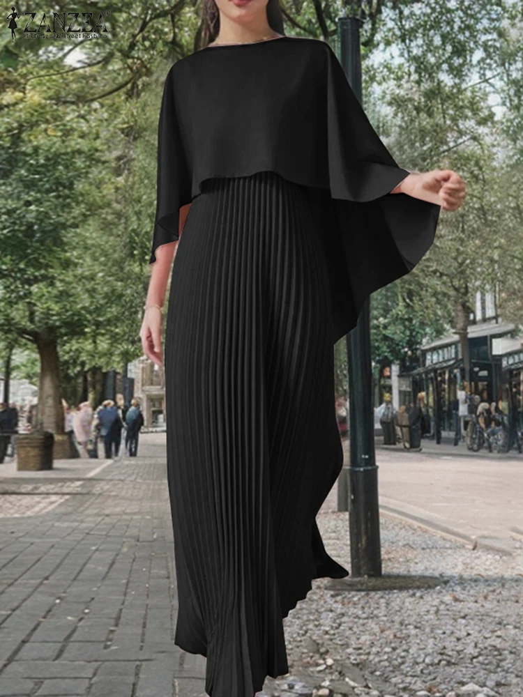 

ZANZEA Women High-Low Poncho Dress Sets Vacation Solid Color Sleeveless Pleated Dress Streetwear 2pcs Outfit Party Stylish Suits