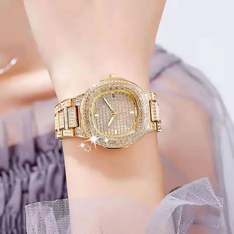 Watches for Women Iced Out Diamond Watch Quartz Rhinestone Cuban Watch Blinged Out Watch Clock Gift Wholesale Relojes De Mujer