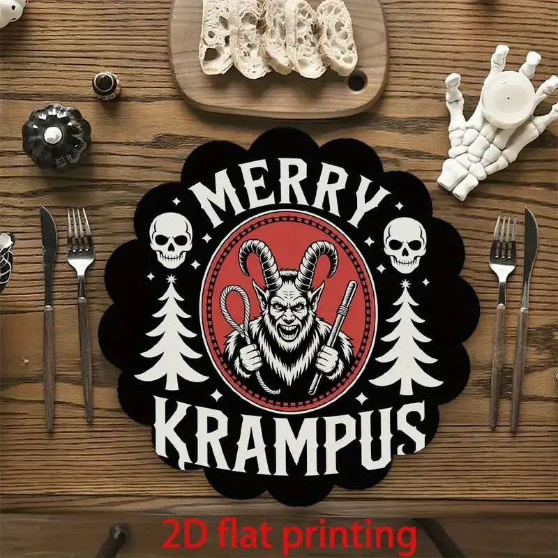 VIKAMA Devil Skull Christmas Placemat - Round Heat Resistant Fabric Mat, Dark & Strange Festival Table Decoration