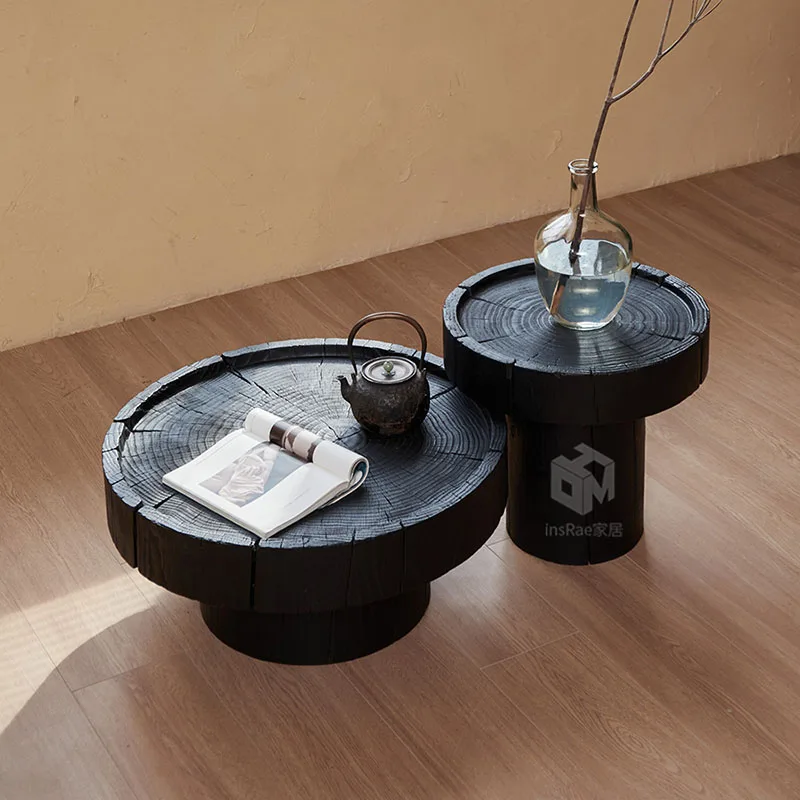 Nordic Stump Coffee Table Natural Wood Log Solid Wood Creative Minimalist Japanese Wabi Sabi Style Round Side Table
