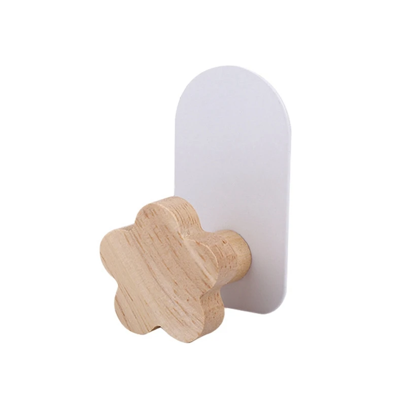 Kait berbentuk ABWR-8PCS, kait dekoratif kamar anak-anak, kait mantel kayu, kait dinding terpasang perekat untuk baju mantel gantung