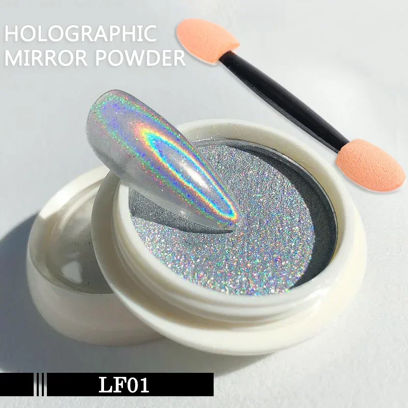 Holographic Nail Powder Chrome Laser Mirror Glitter Design Nail Art Pigment Rub Dust Flakes Decorations Brush Manicure Nail Art