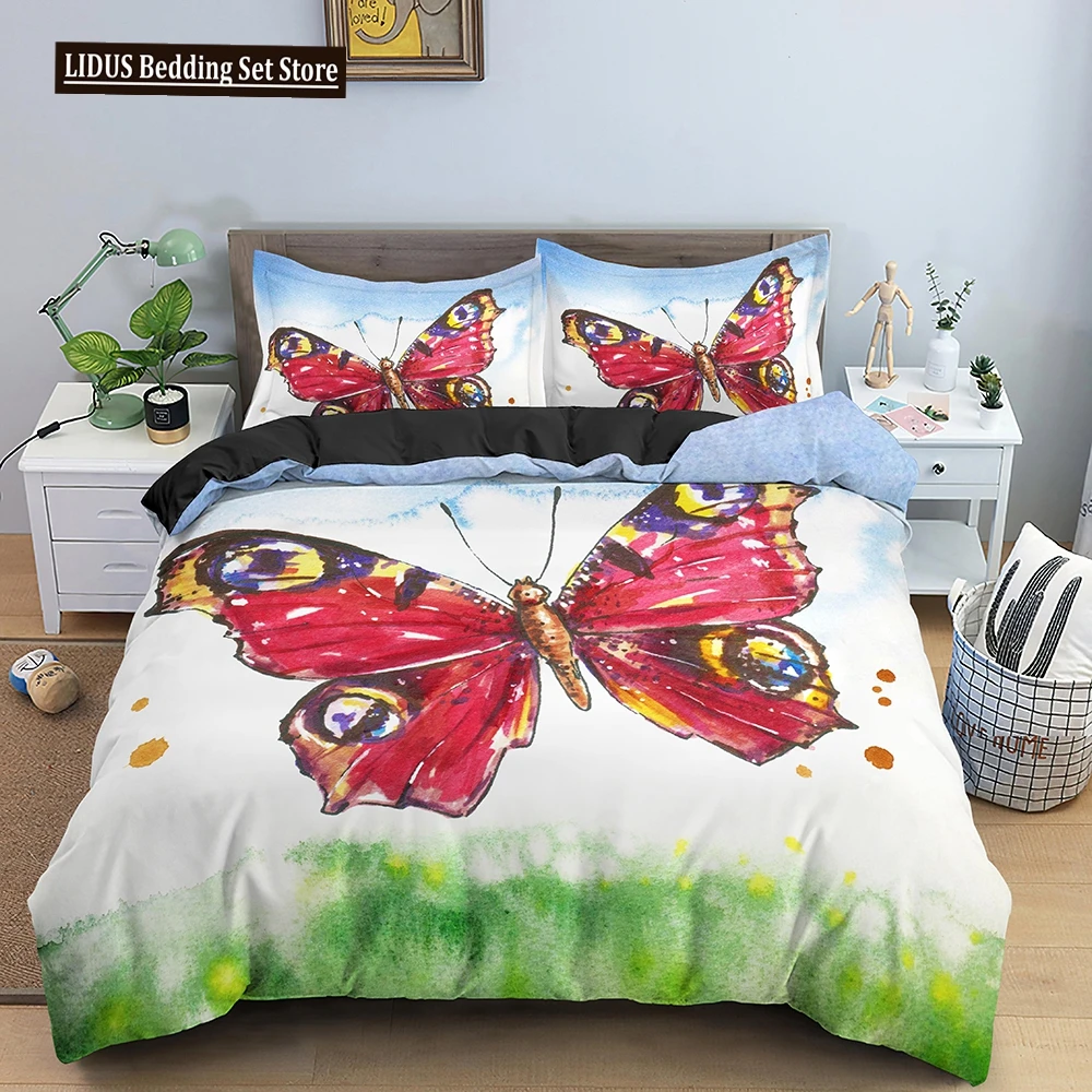 

Butterfly Bedding Set Grass Pattern Duvet Cover Bedroom Comforter Covers King Size Polyester Quilt Cover For Kids Girls Women