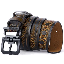 BISON DENIM Genuine Leather Men Belt Cowhide Vintage Waist Strap Fashion Pin Buckle Male Best Gift Casual Belts for Jeans
