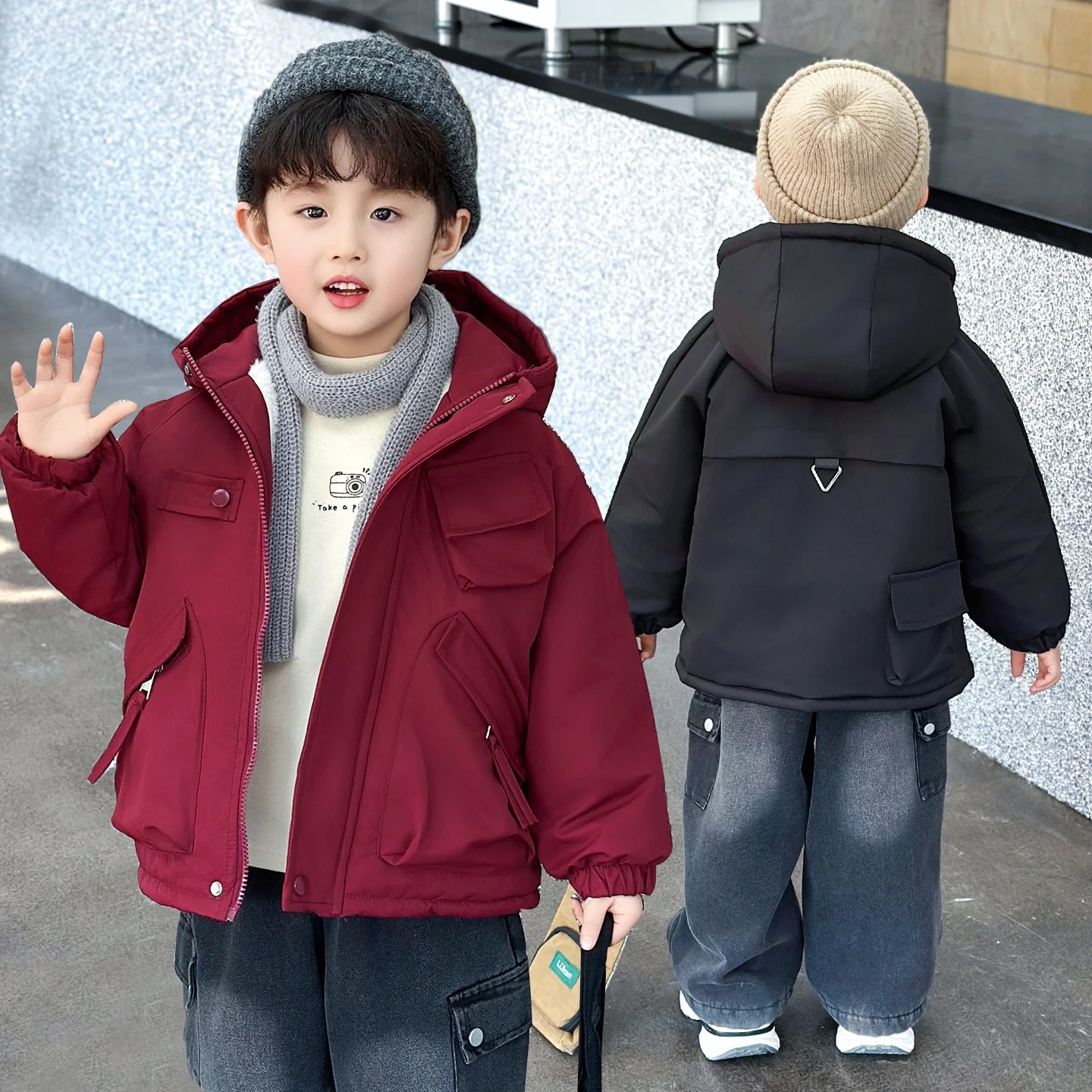 

Утепленная детская парка с хлопковым наполнителем, теплая зимняя куртка с капюшоном, молодежная модная водонепроницаемая куртка с длинными рукавами