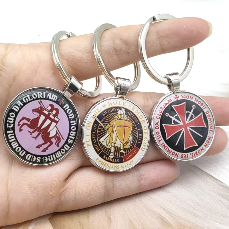 Knights Templar Fashion Alloy Keychain Knights of the Temple Cross Medal Pendant Bag Key Chain Metal Accessories