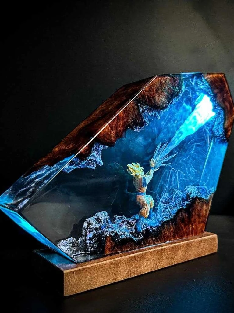 Goku Kamehameha Epoxyhars LED-nachtlampje, Dragon Ball Z Action Scene Art Statue, Anime Collectible Bureaulamp & Decor Figure - afbeelding 2