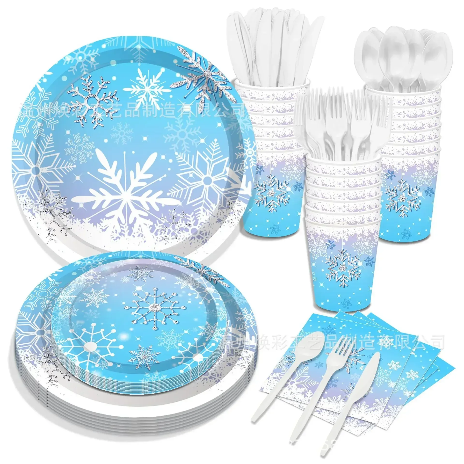 8 Guests Winter Birthday Tableware Snowflake Plate Kids Favor Snow Birthday Party Supplies Snow Ice Freeze Theme Parti Decor