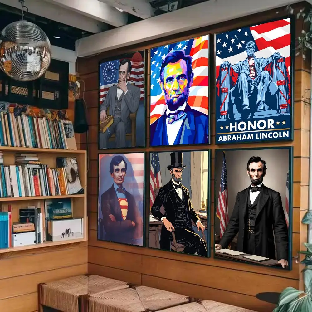 A-Abraham Lincoln Poster Sticky Painting Prints Wall Art Waterproof Home Living Bed Room Bar Cafe Aesthetic Decor