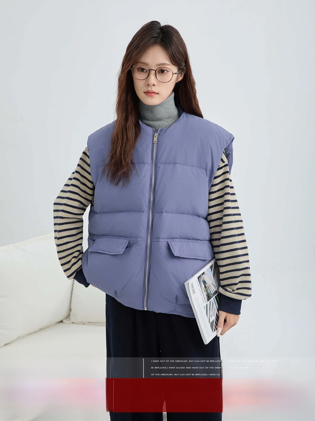 

MoZa Blue Faionable Svel down Vest Women's Winter New Sle High-End Lazy Warmth Vest ort Zipper Sle Commute Sle