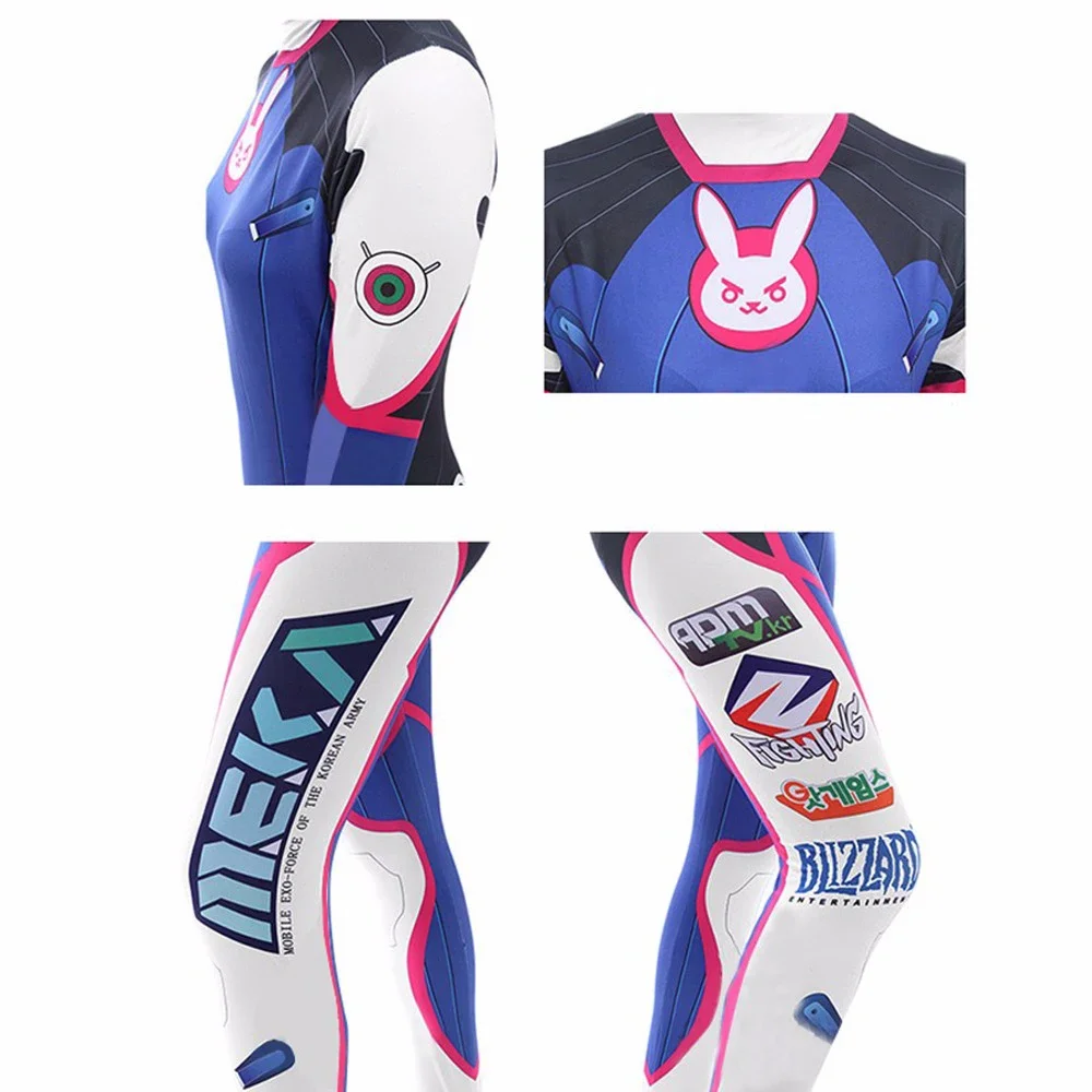 Anime Dva Cosplay Costume pour femme, combinaison, collants, jeu, perruque Zentai, accessoires, sauna, téléphone trempé, D.Va Cos, fête d'Halloween