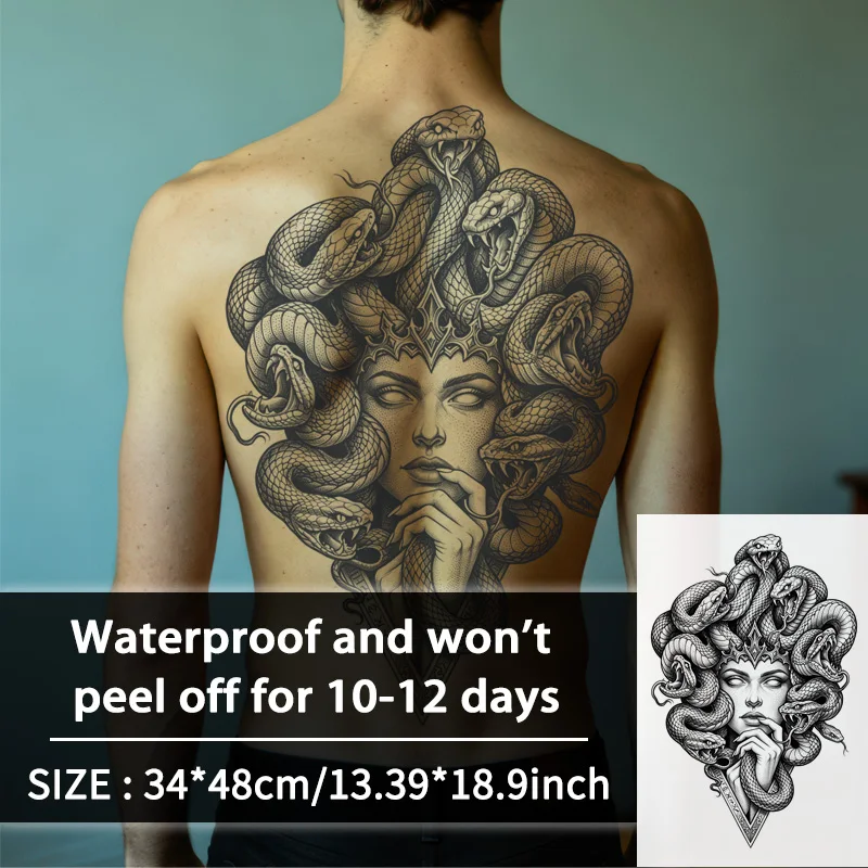 Medusa Full Back Herbal Waterproof Temporary Tattoo Stickers