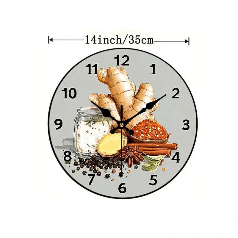2D Fla 1 Wooden Wall Clock, 2D Fla 1 Wooden Wall Clock, 2D Flat. Pack of 1, Wooden Wall Clock: Natural Spice Decoration, Simple Kitchen Silent Round Wall Clock, Perfect Decoration for Bedroom, Living Room, Office, Kitchen, and Bathroom, 30.48 cm
