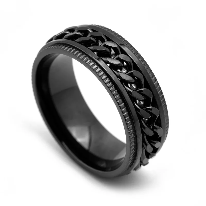 Stainless Steel Rotatable Chain Men' Ring Multifunctional Fashion 8mm  Rings Couple Jewelry bague homme
