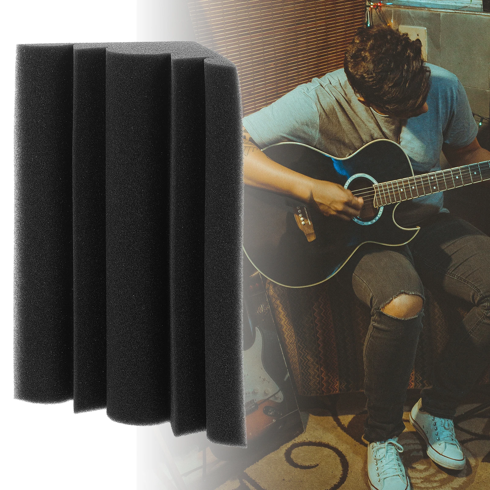 

4pcs Sound Absorbing Cotton Trapezoidal Shapes Studio Insulation Wall Dampening Board Soundproof Material