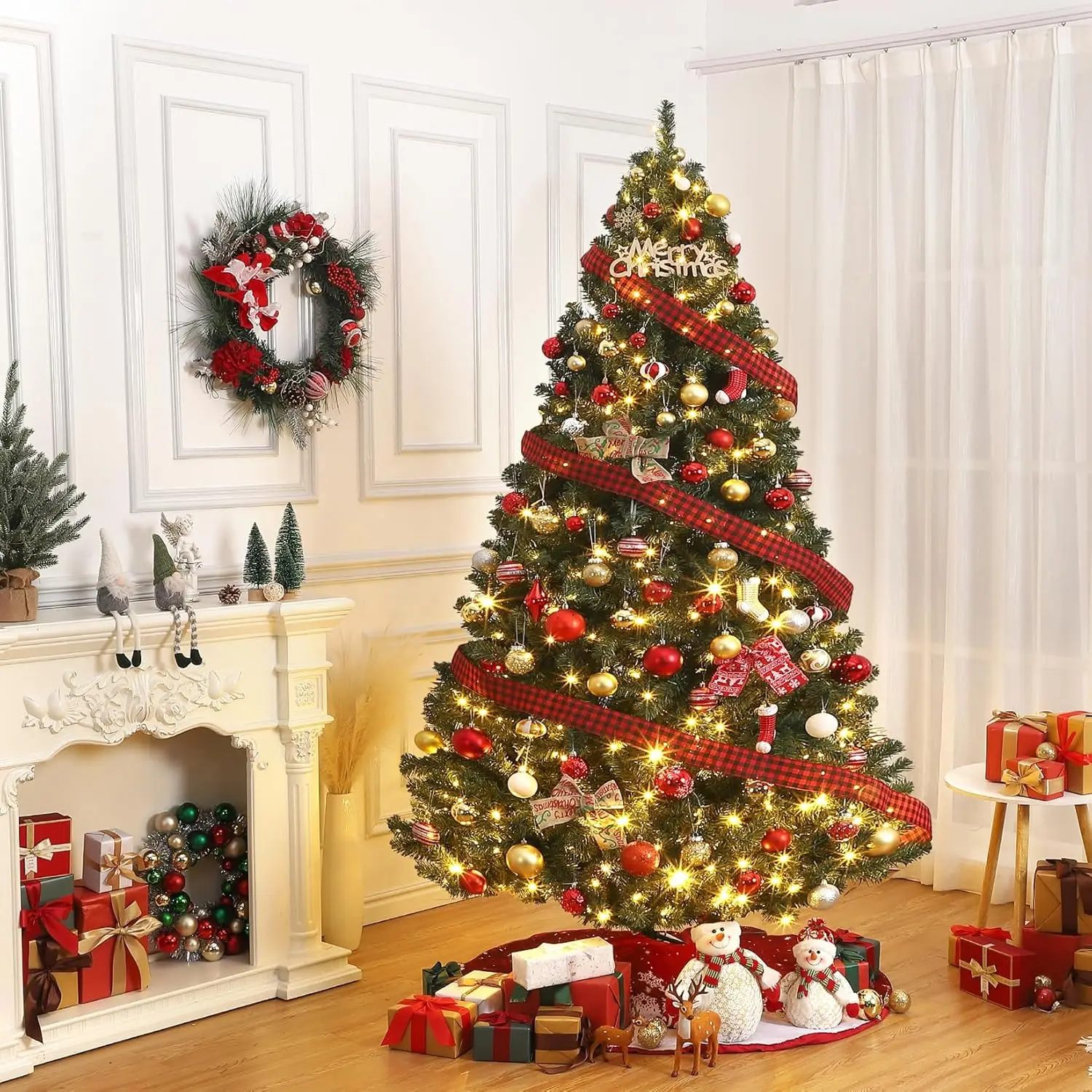 Albero di Natale artificiale natalizio in abete rosso premium da 7,5 piedi per casa, ufficio, decorazione per feste con 1,450 punte di rami, facile montaggio