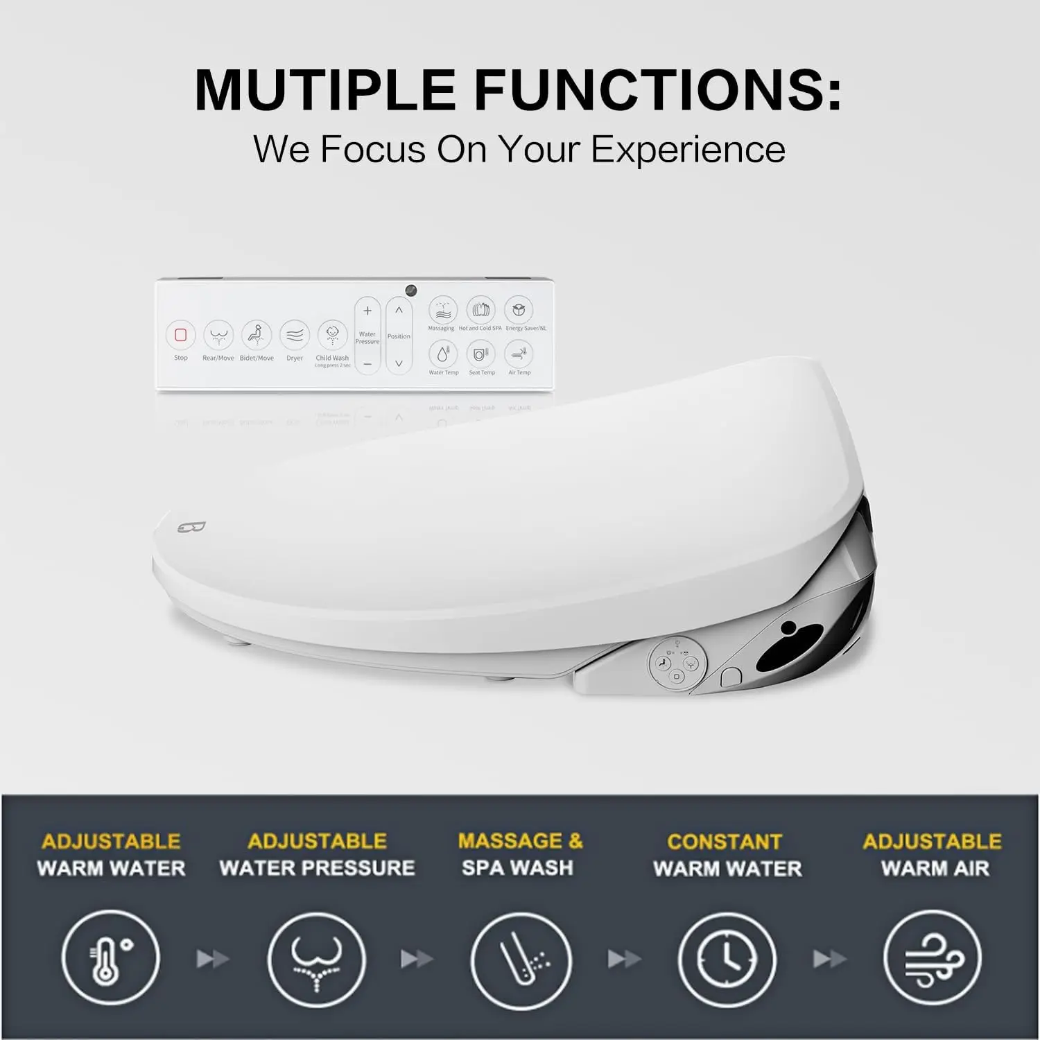 Bidet Toilet Seat X5, Electric Heated Toilet Seat, Bidet with Dryer, Endless Warm Water, Bidet with PREWETTING