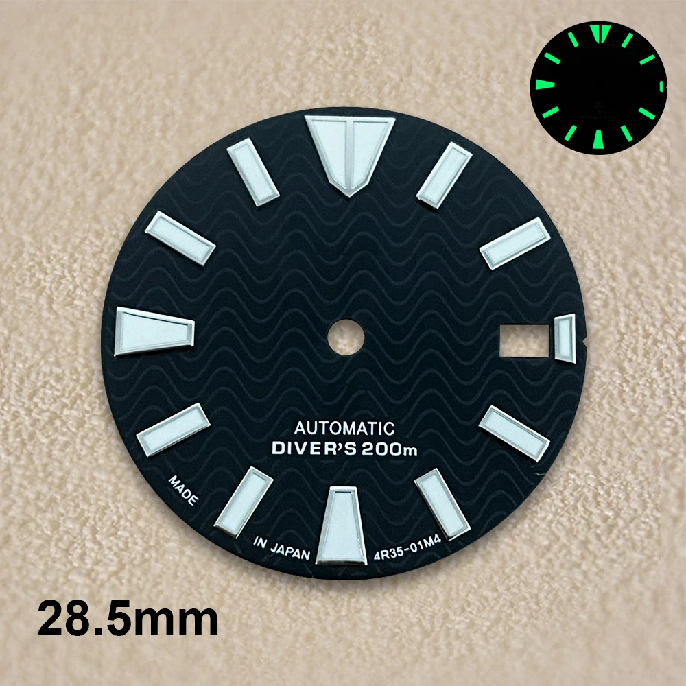 28.5mm S Logo Dial Suitable for NH35/NH36 Japanese Movement C3 Green Luminous Wave High Quality Watches Modified Accessories