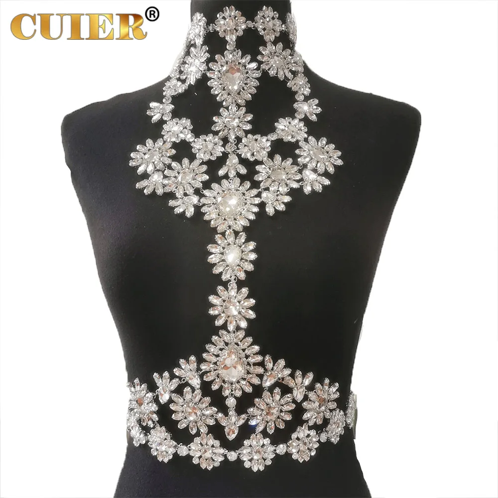 CUIER Top Crystal Women Choker Body Jewelry Sexy Tops Handmade Rhinestone Glass Drill Bar Evening Party Accessroies