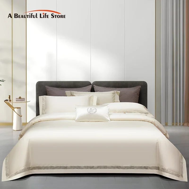 1400TC Egyptian Cotton Bedding Set, Hollow Lace Wide Edge, …