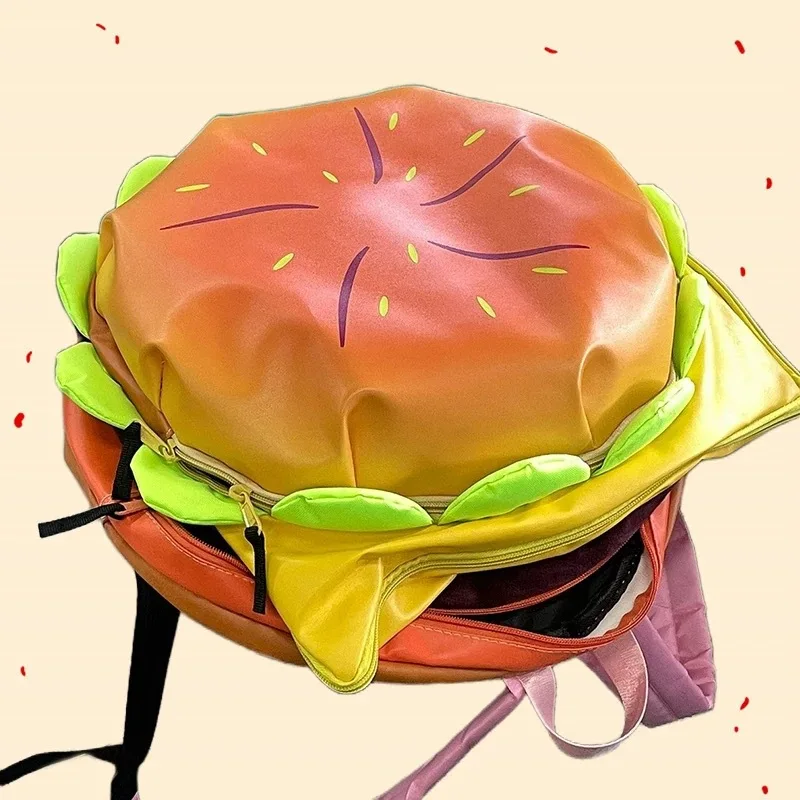 2026 Cute 3D Hamburger Backpack Cartoon Cheese Burger Crossbody Bag Large Capacity Funny Parent-Child School Bag for Kids Adults view 3