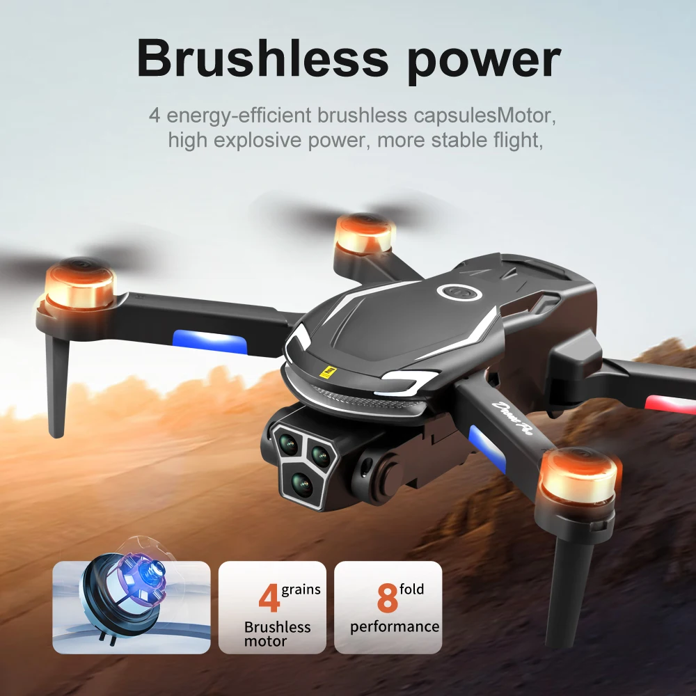 Foldable RC Drone with Triple Camera Obstacle Avoidance Brushless Motor, Gesture Control Quadcopter for Outdoor Travel