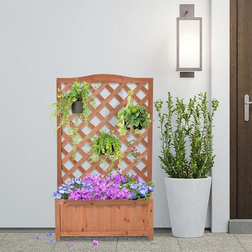 

Wooden Raised Garden Bed with Trellis, 46" Planter Box, to Grow Vegetables, Herbs, and Flowers, Customized