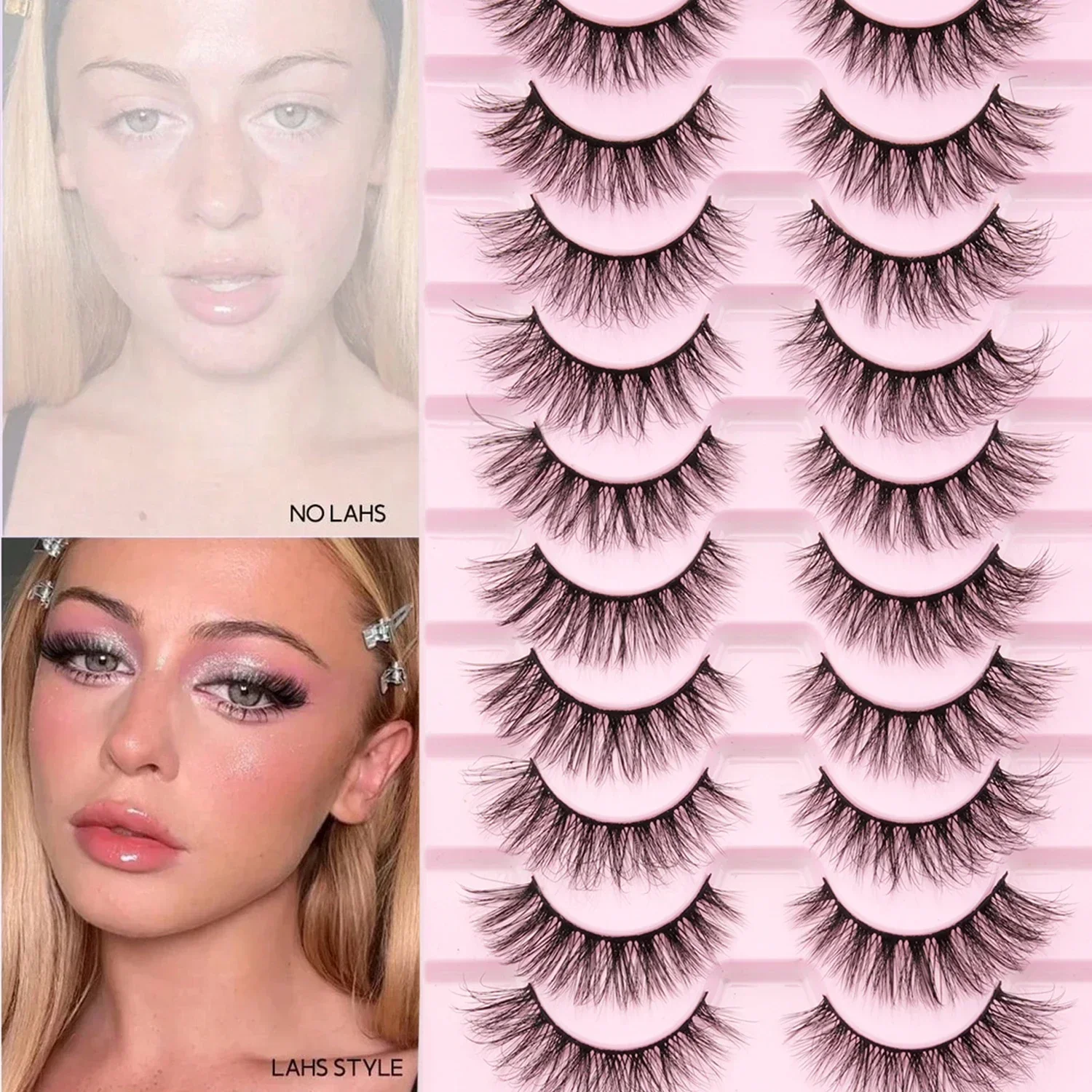 10 Pairs Wispy Criss‑Cross Strip False Eyelashes Fluffy Faux Mink Voluminous Reusable Fake Lashes For Women Makeup