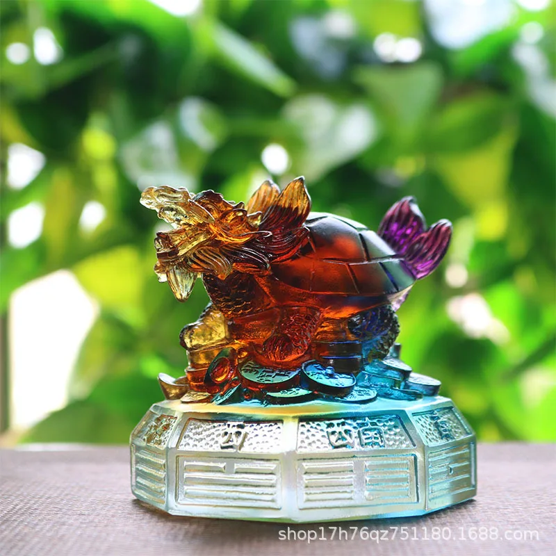 Traditional Glazed Eight-Trigram Dragon Turtle Ornament for Home Office Living Room Store Decoration