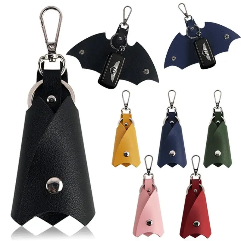 Fashion PU Leather Bat-Shaped Keychain Creative Multi-Color Leather Sheath Metal Keyring for Women Men Car Handbag Phone Pendant