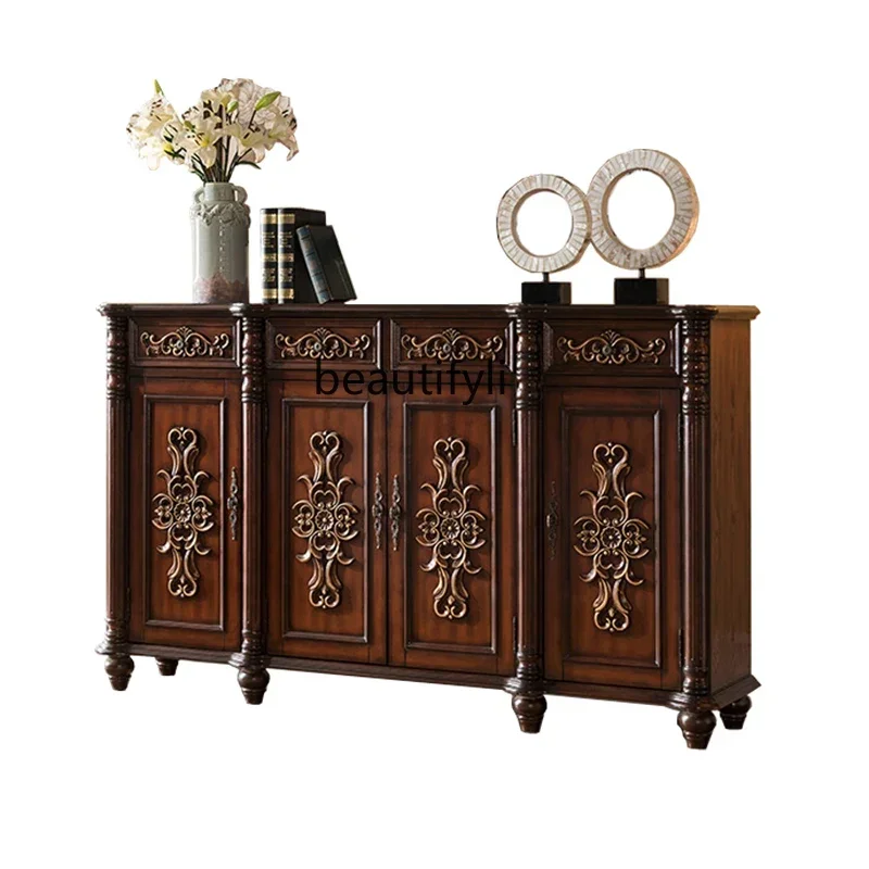 

European Style Shoe Cabinet Solid Wood American Foyer Doorway Cabinet Sideboard Cabinet Large Locker