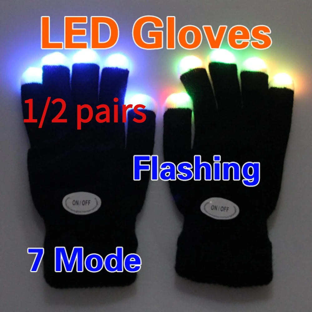 1/2Pair LED Colorful Finger Glowing Glove Flashing Light Up Magic Gloves Party Accessory For Children Adults Novelty Party Toys