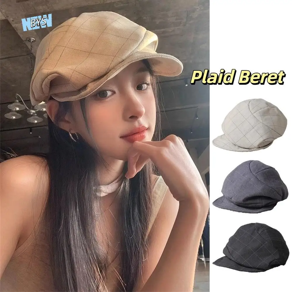 

Fashion Vintage Plaid Beret Cloud Visor Octagonal Cap Artist Newsboy Peaked Hat Women