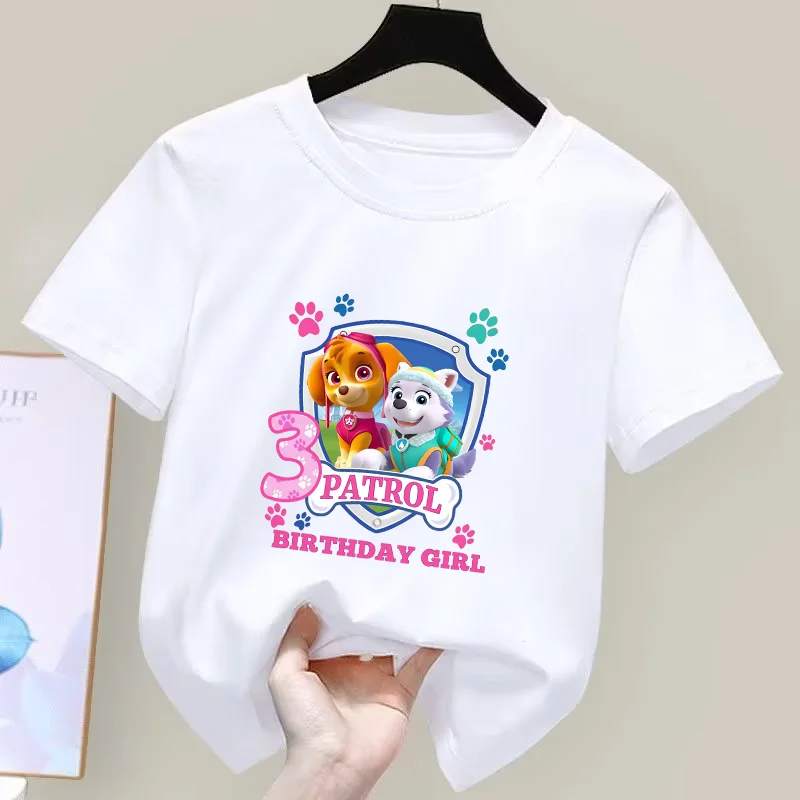 

Paw Patrol Kids Birthday Party T-shirts Children Cute Cartoon Anime Numbers 1-9 Printed Short Sleeves Girls Cute Summer Clothes