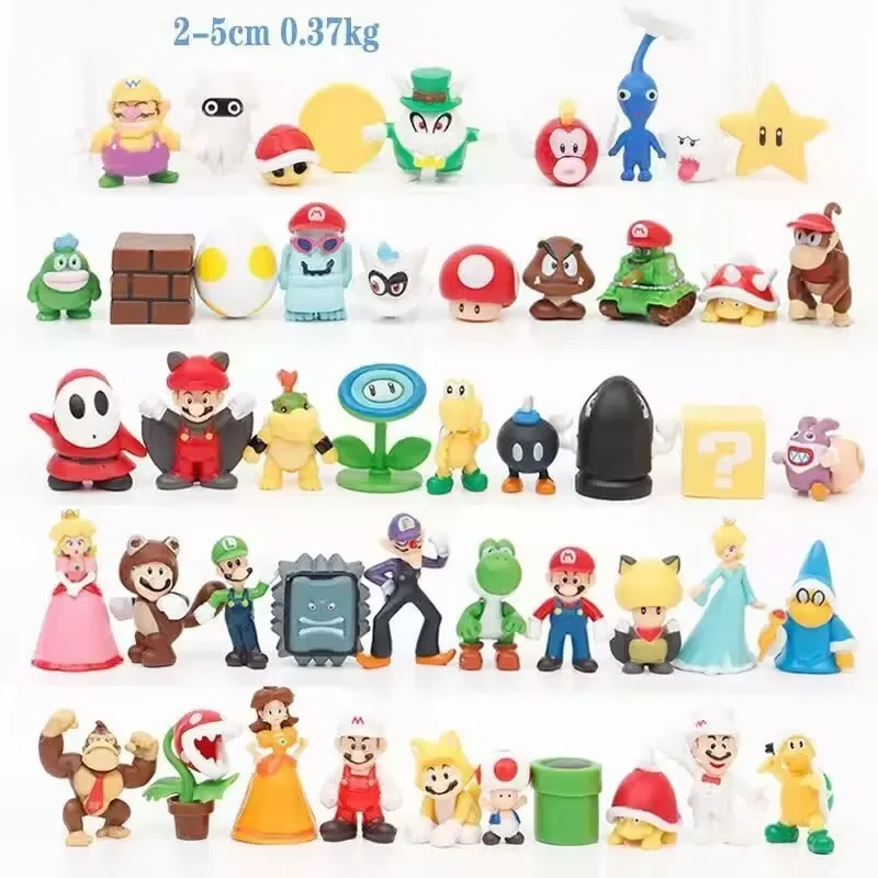 Набор из 48 фигурок персонажей Mario Bros, 2-5 см, Луиджи, ПВХ, игрушки, модели, Йоши, Донки Конг, грибы, для подарков на день рождения