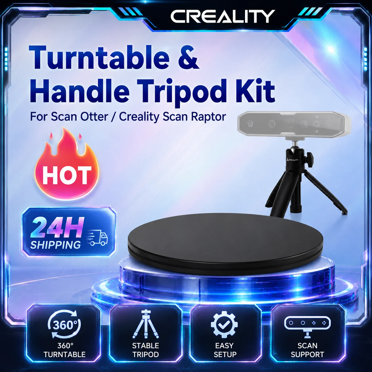 Creality Cr-scanner Otter/raptor 3d Scanner Kit With Turntable And Handle - Easy Scanning For Featureless Small Medium Objects