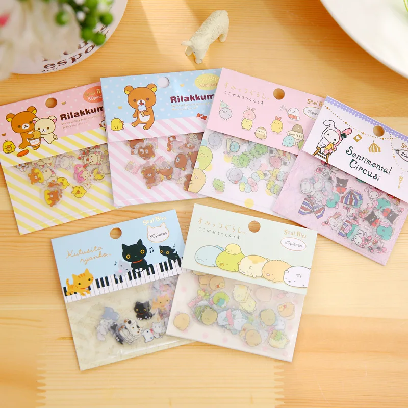 80 pcs/1 lot Kawaii Scrapbooking stickers Rilakkuma Diary Planner stickers Decoration Labels Seals Scrapbooking Albums PhotoTag