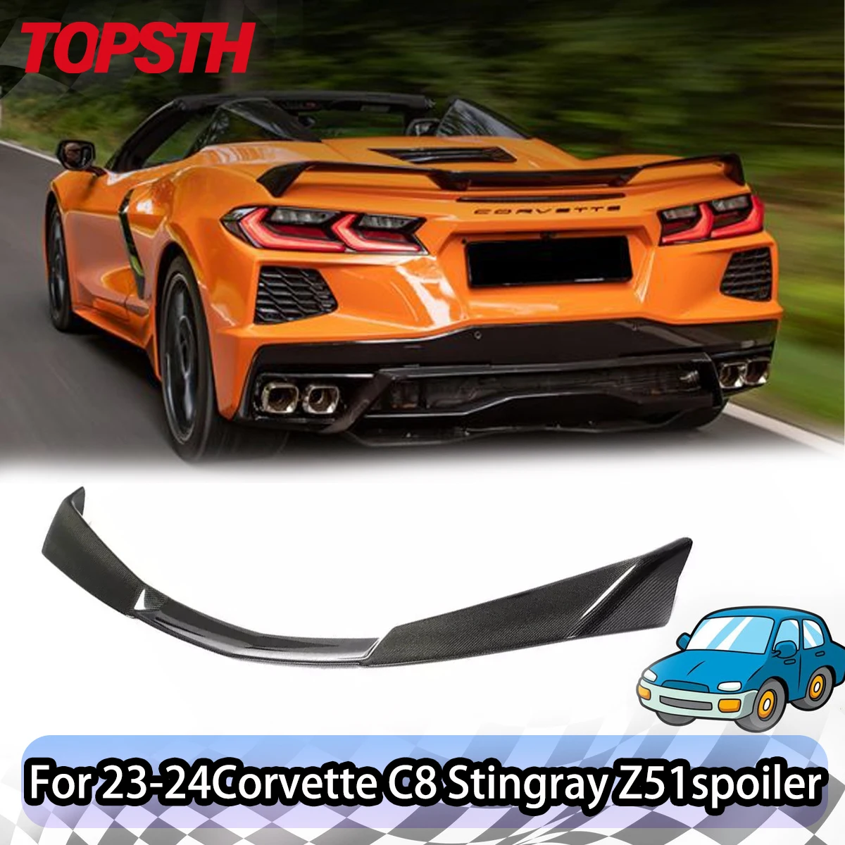 For 23-24 Chevrolet Corvette C8 StingrayZ51 Rear Trunk Lid Rear Trunk Wing Spoiler  Body Kit Car Retrofit Accessories