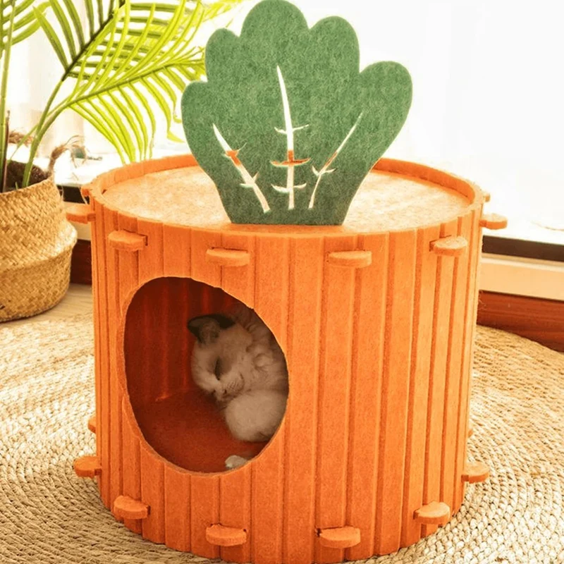 Cute Pet Bed Detachable Large Cat Hideaway Cave Noise Reduction Private Cat Condo For Indoor Cats Kitten Cozy Comfy