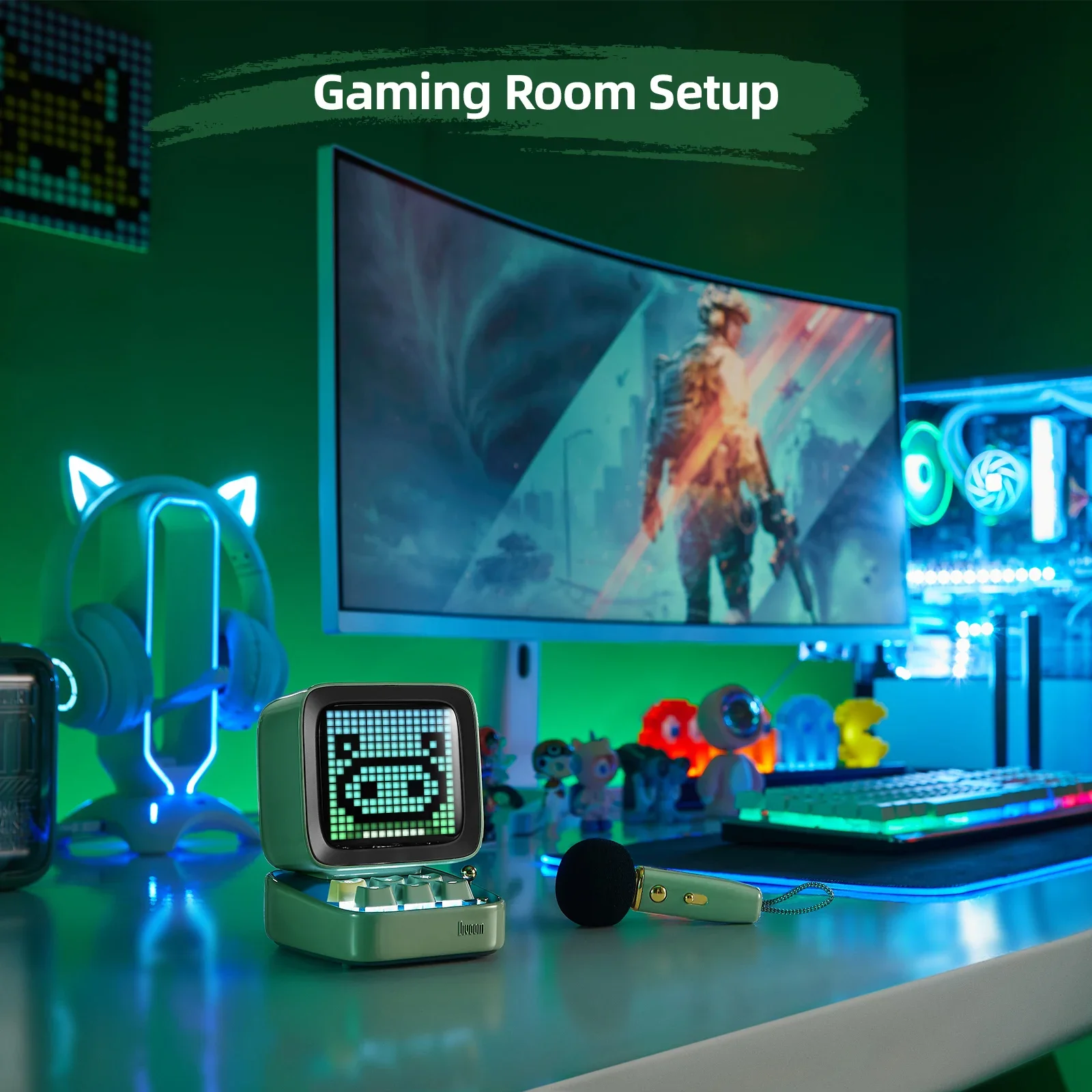 DIY Pixel Audio Ditoo-Mic Bluetooth Speaker with Karaoke Microphone, Pixel Art Display, Desktop Decor, Different Sound Modes