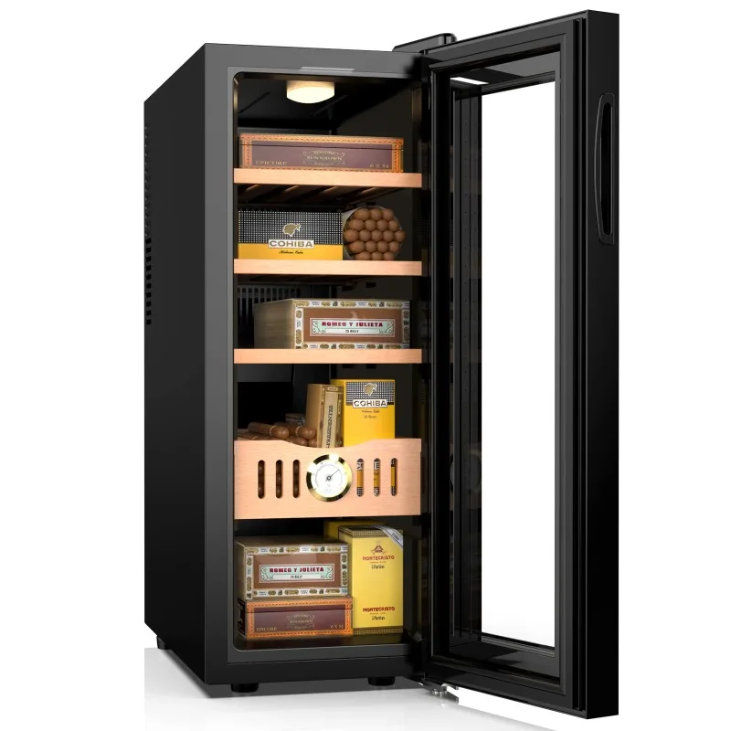 35L Electric Cigar Humidors Cooler Cabinet with Spanish Cedar Sheet Drawer & Tray Adjustable Temperature Control Storage 250pcs