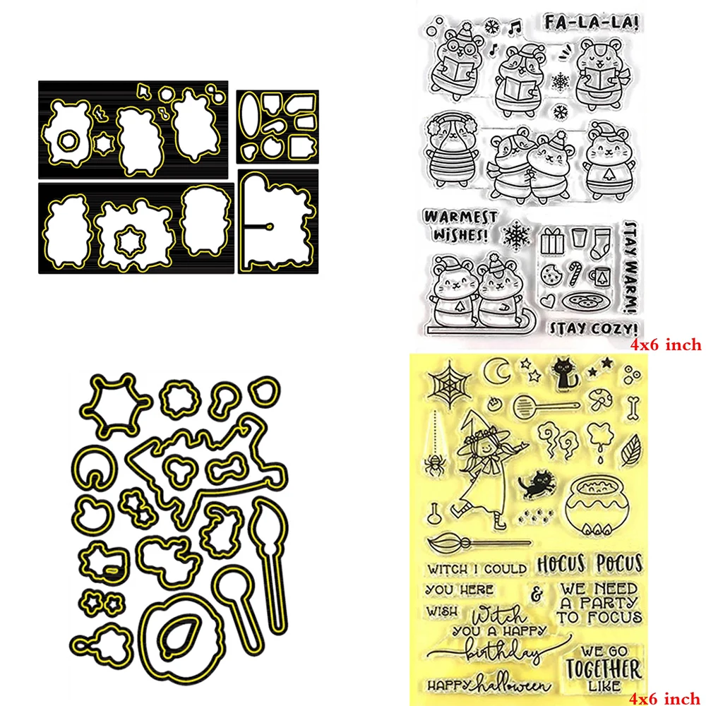 Warmest Wishes Halloween Ornament Clear Stamp Cutting Dies Set For DIY Scrapbooking Decoration Paper Craft Album Card Making