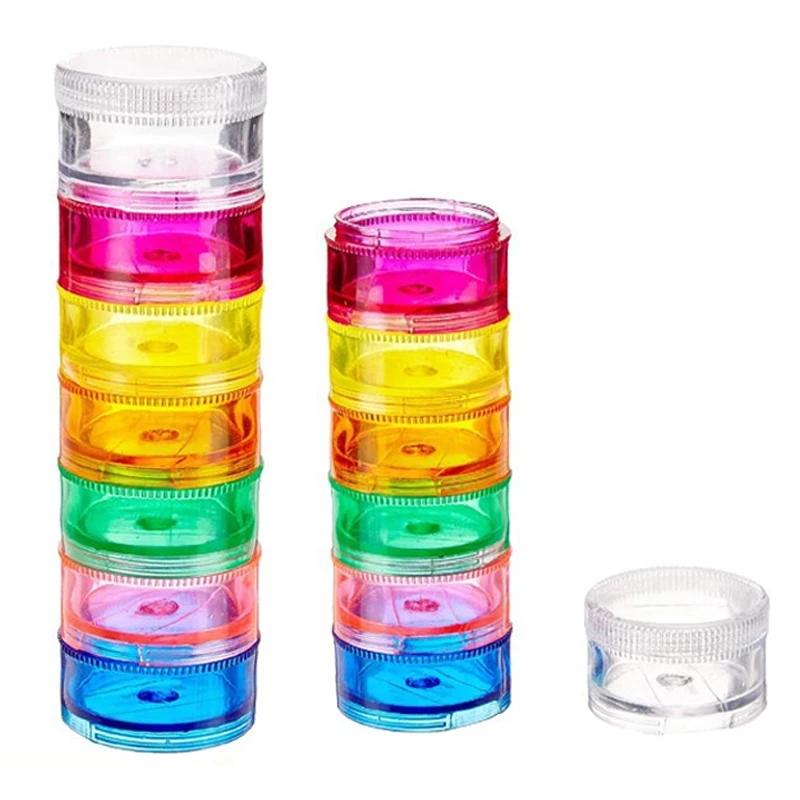 7 Grids Pill Box Pill Case Container Tablets Weekly Pillbox Tablet Sorter Round Medicine Tablet Storage Box Container Organizer