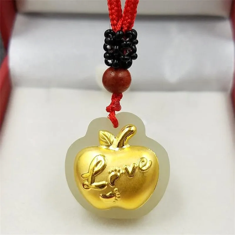 - , 3D Hetian , Women'S Pendant, Solid Gold Inlaid With White Jade Hanging Orna